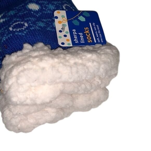 Hanukkah-Themed Sherpa Lined Socks With Non-Slip Sole & Fleece Interior Soft & W - Picture 5 of 5